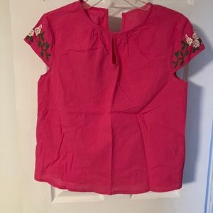 Pink Shein Top with embroidered cap sleeves